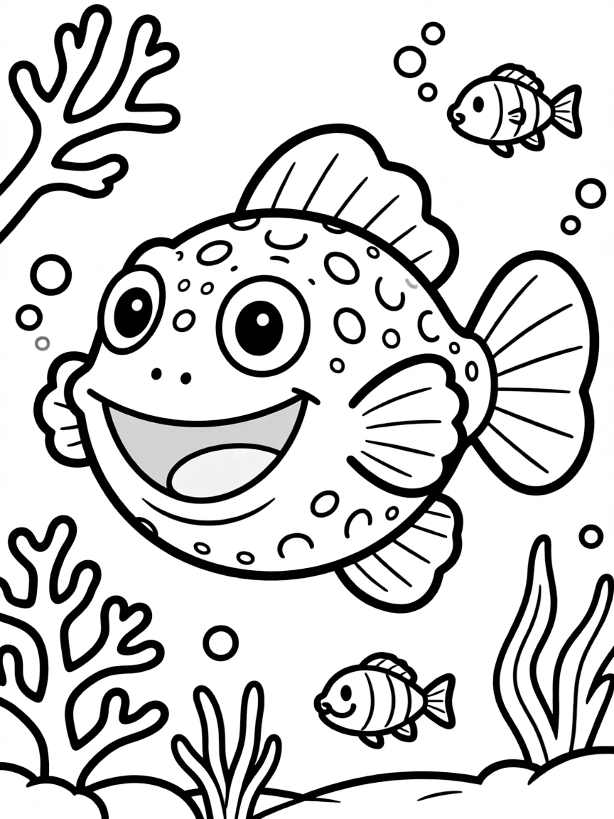 Cheerful cartoon frogfish coloring page