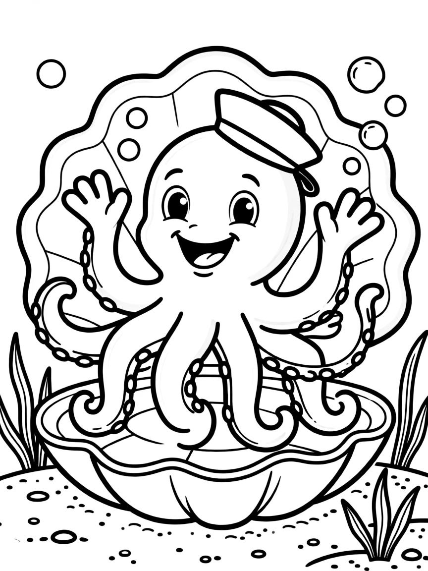 Cheerful cartoon octopus coloring page