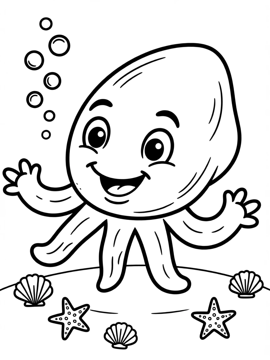 Cheerful cartoon cuttlefish coloring page