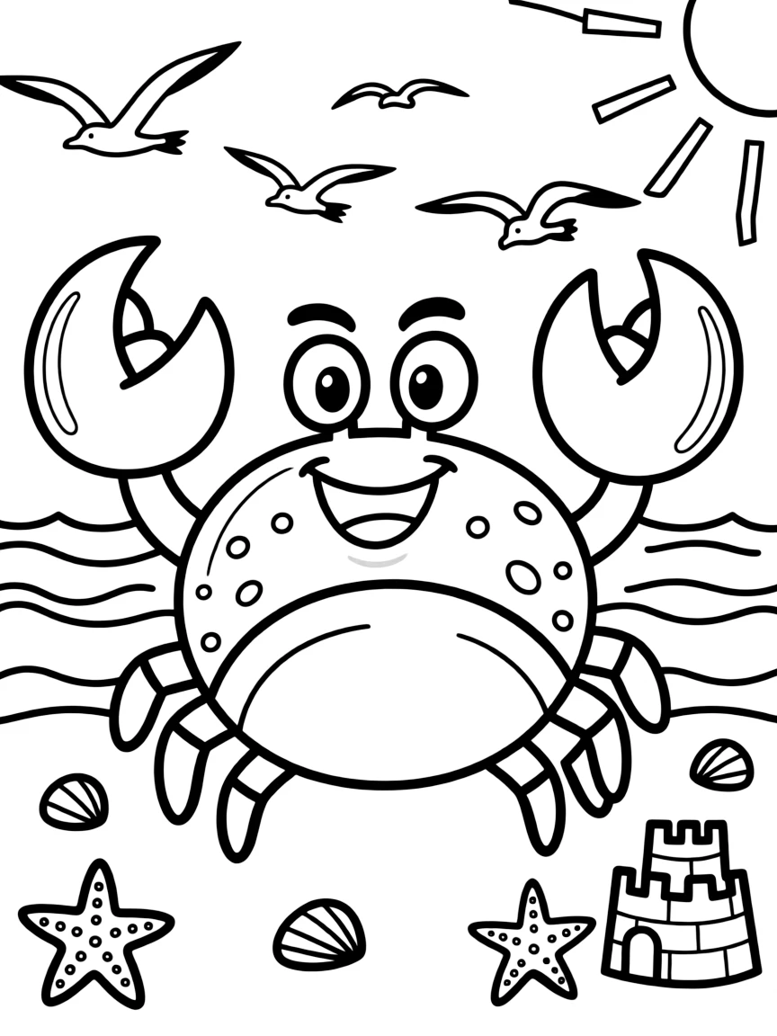 Cheerful cartoon crab coloring page