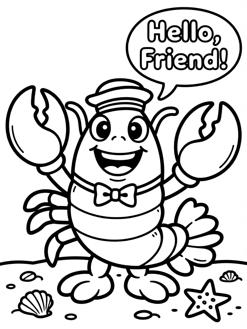 Cheerful cartoon lobster coloring page