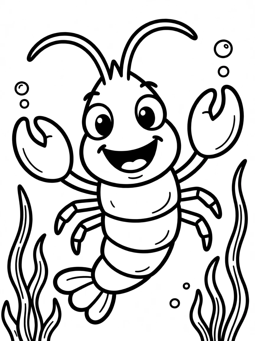 Cheerful cartoon shrimp coloring page