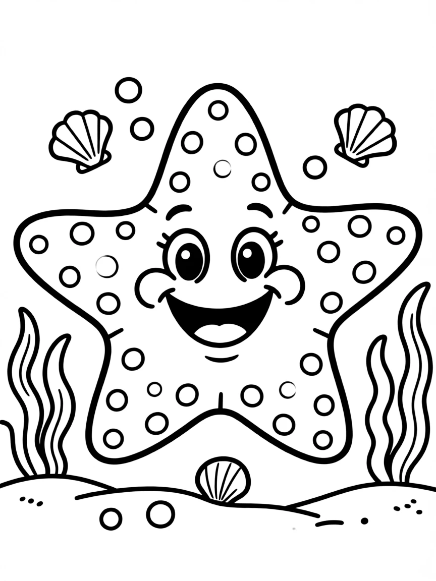 Cheerful cartoon starfish coloring page