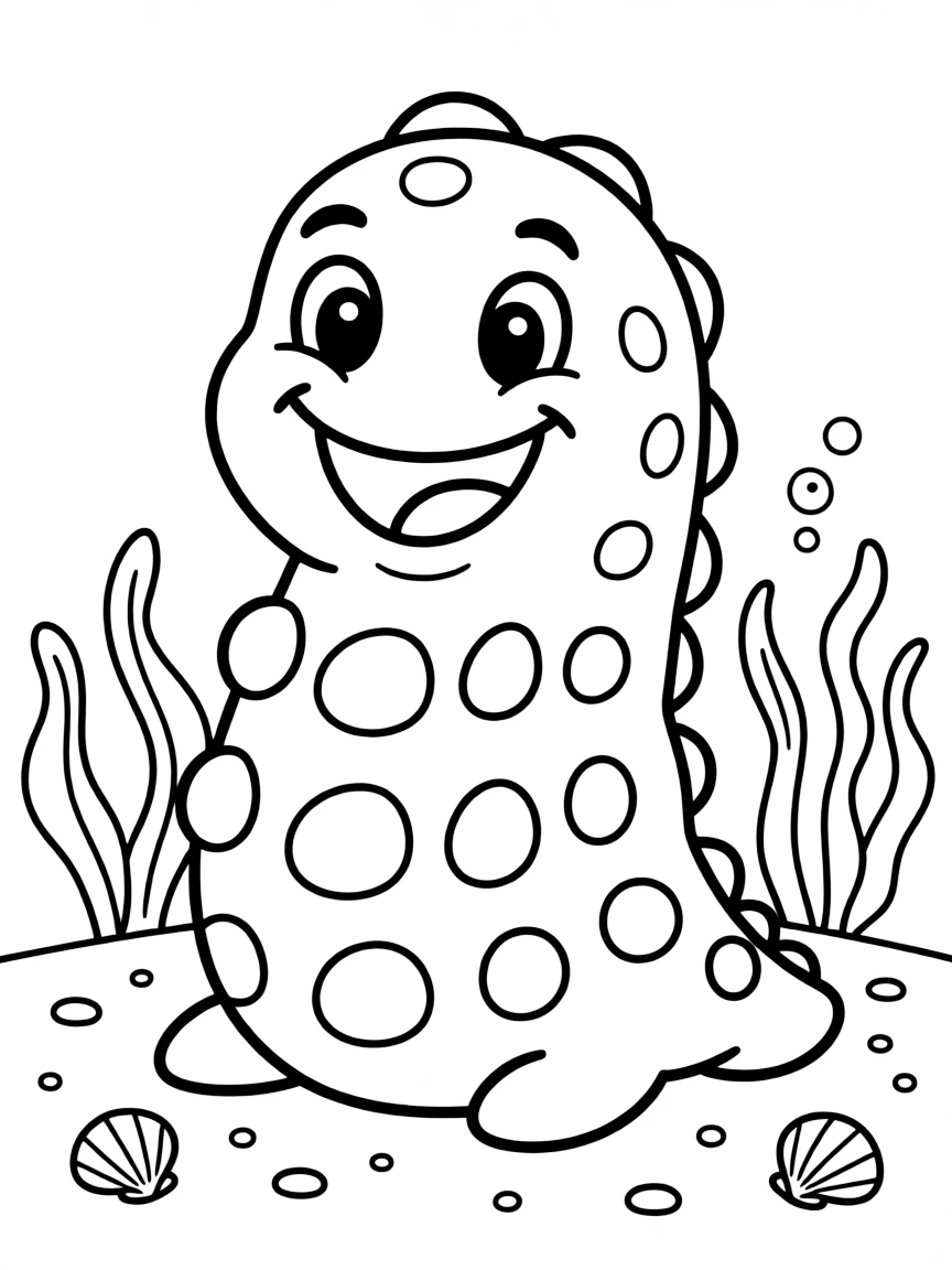 Cheerful cartoon sea cucumber coloring page