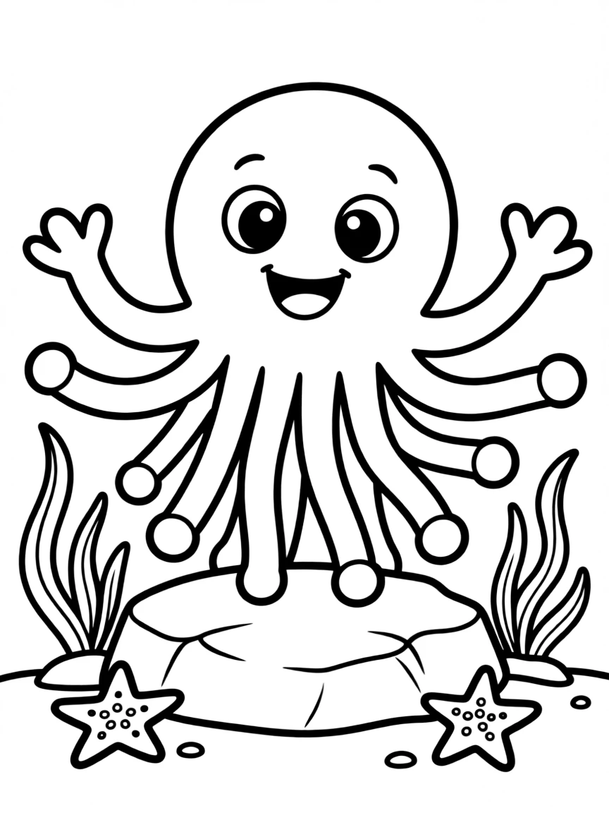 Cheerful cartoon anemone coloring page