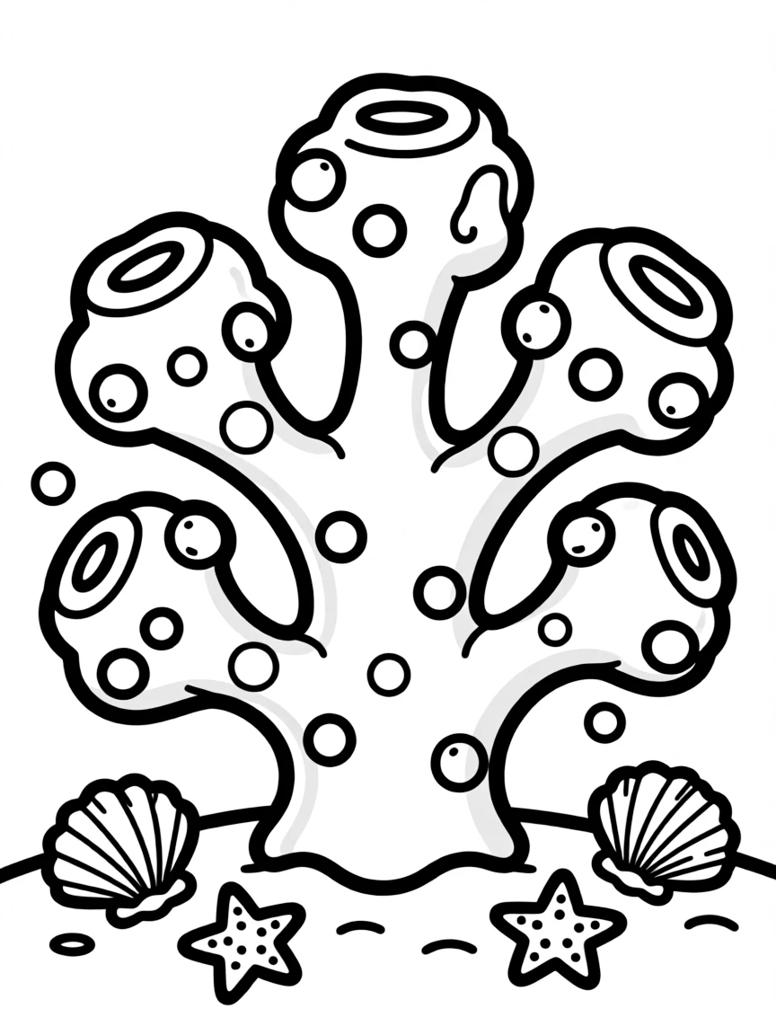 Cheerful cartoon coral coloring page