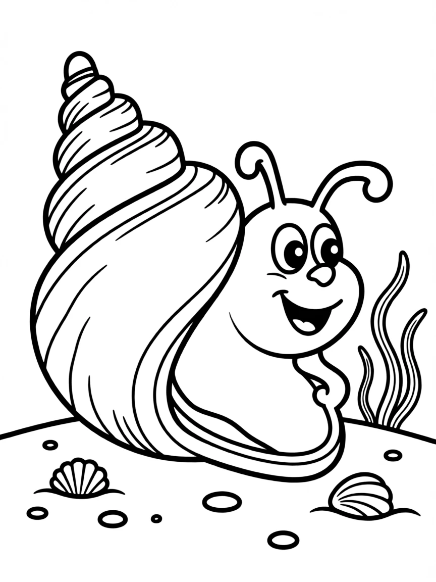 Cheerful cartoon conch coloring page