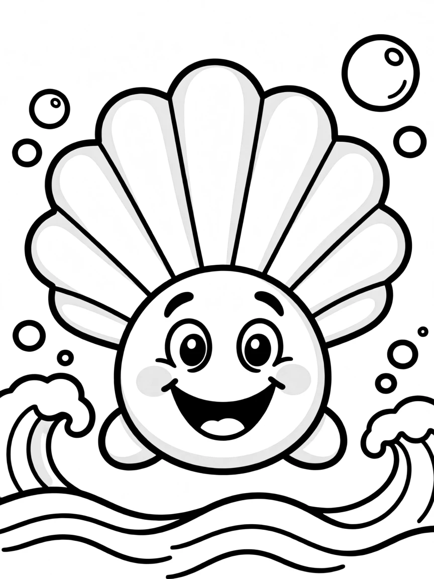 Cheerful cartoon scallop coloring page