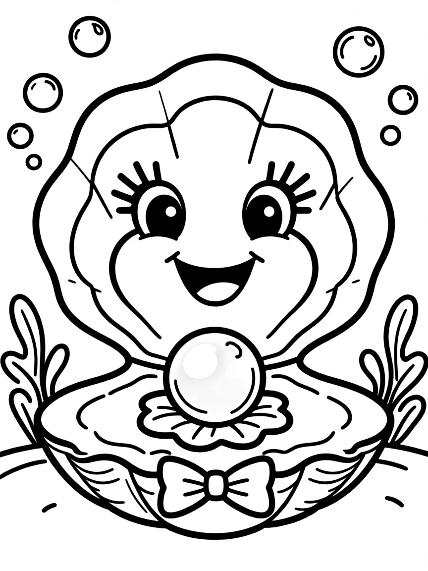 Cheerful cartoon oyster coloring page