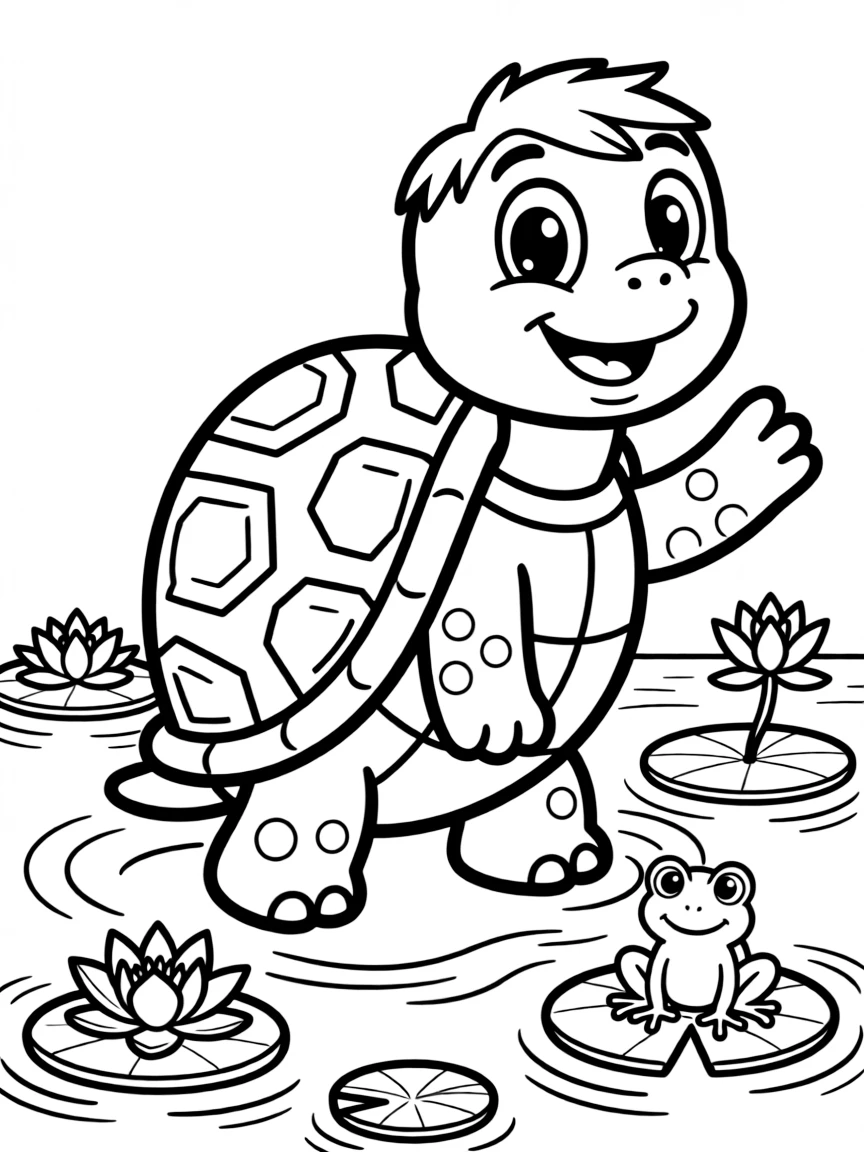 Cheerful cartoon turtle coloring page