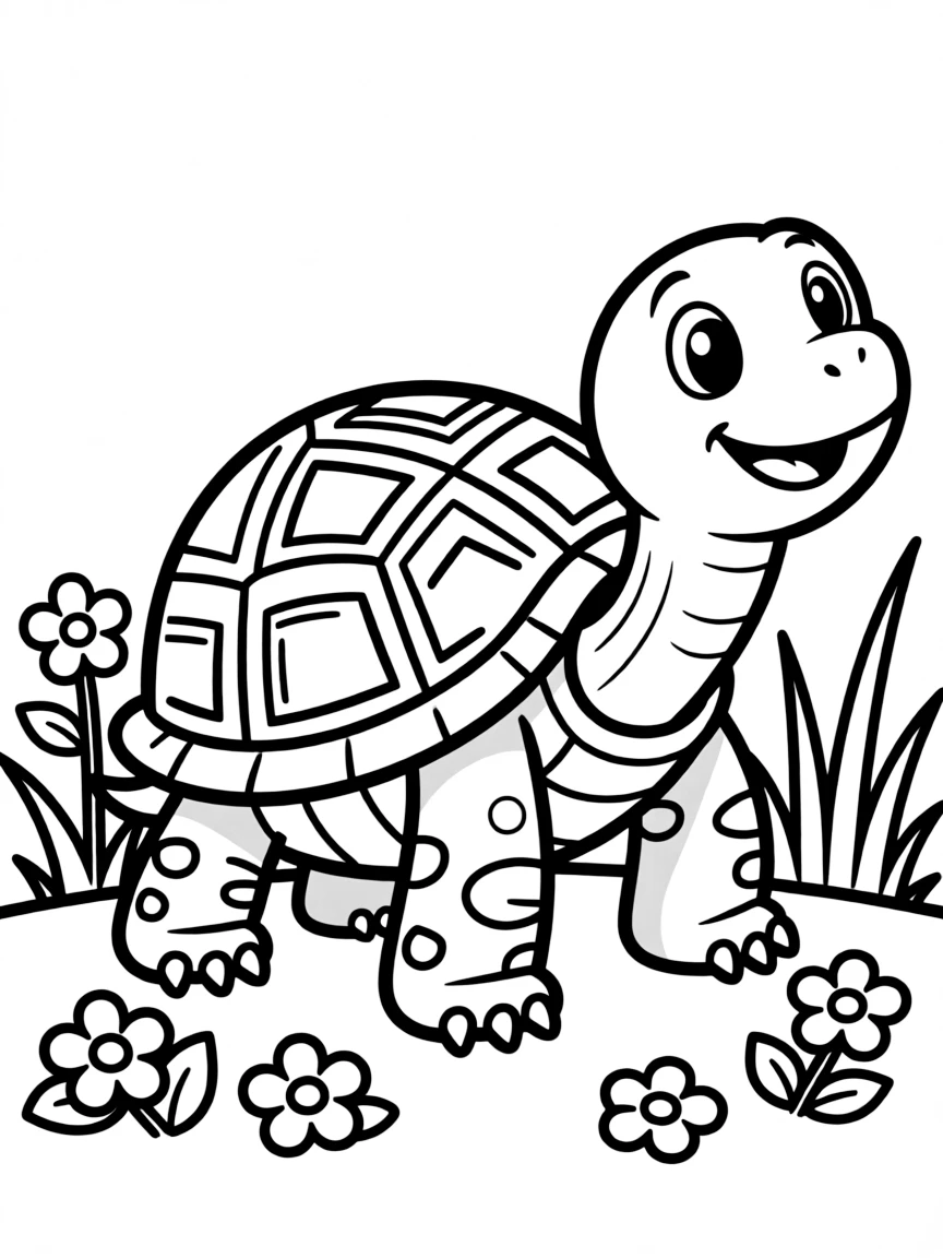 Cheerful cartoon box turtle coloring page
