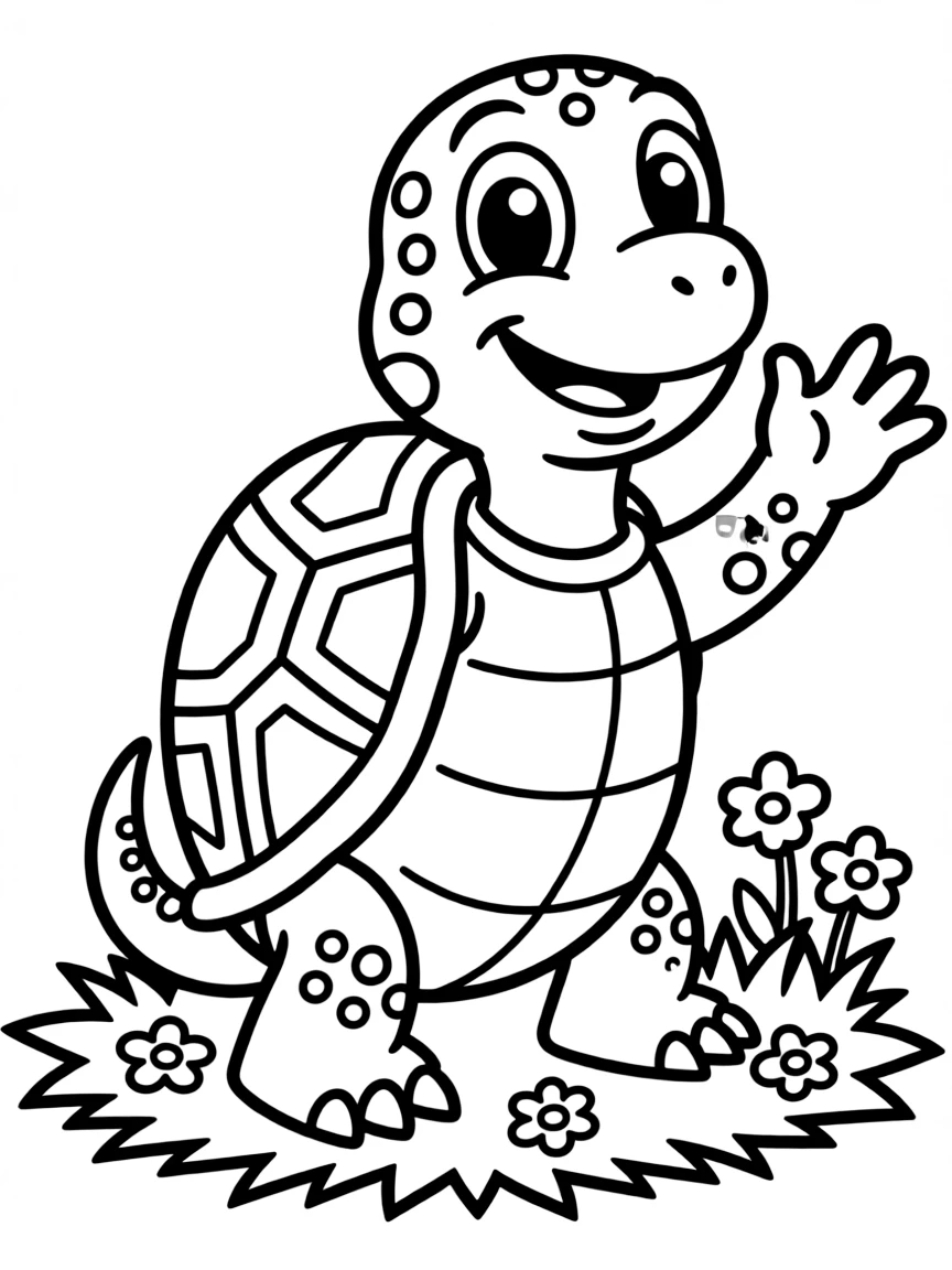 Cheerful cartoon snapping turtle coloring page