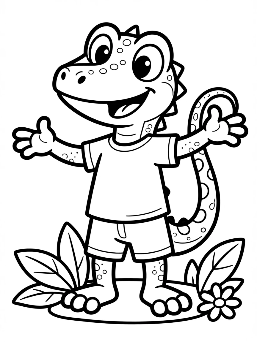Cheerful cartoon lizard coloring page