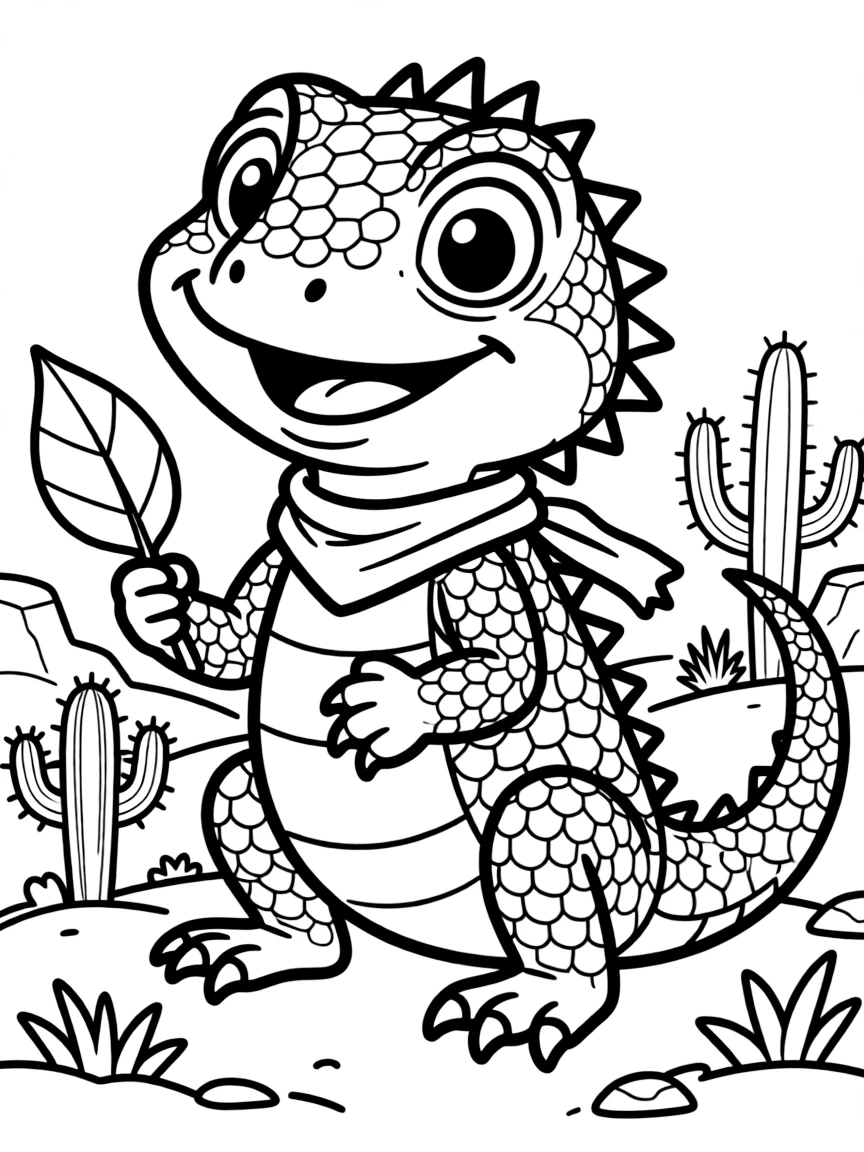 Cheerful cartoon bearded dragon coloring page