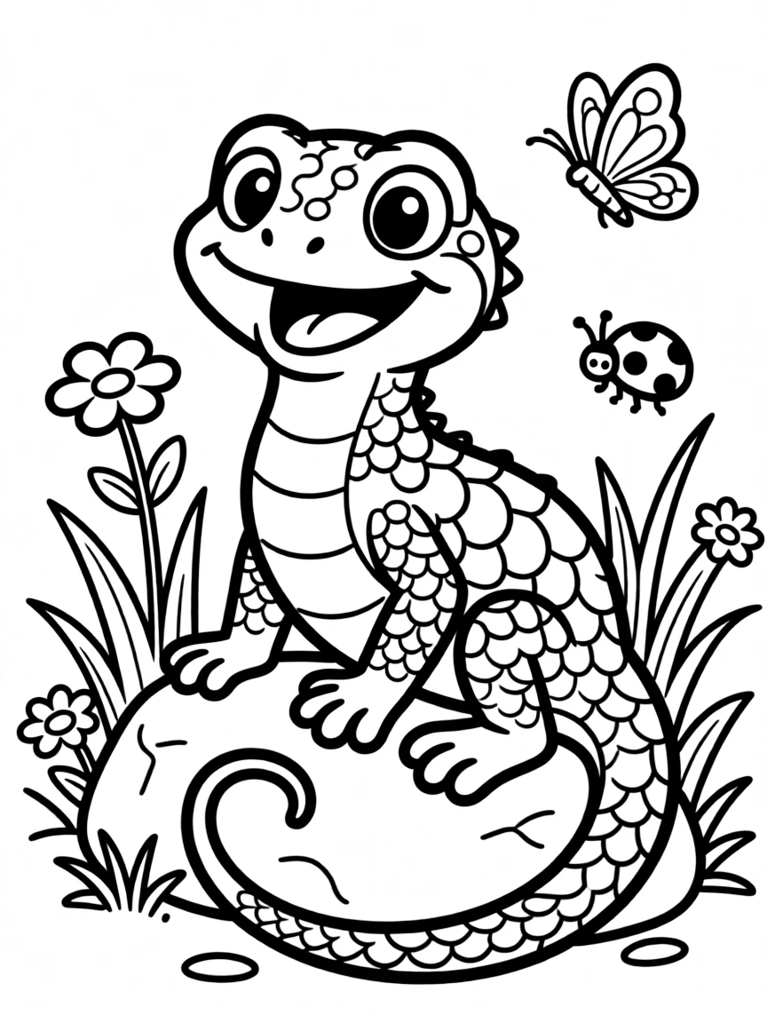Cheerful cartoon skink coloring page