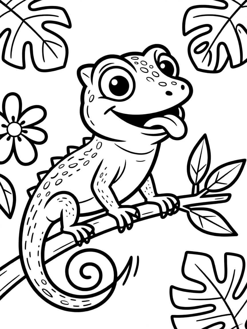 Cheerful cartoon anole coloring page