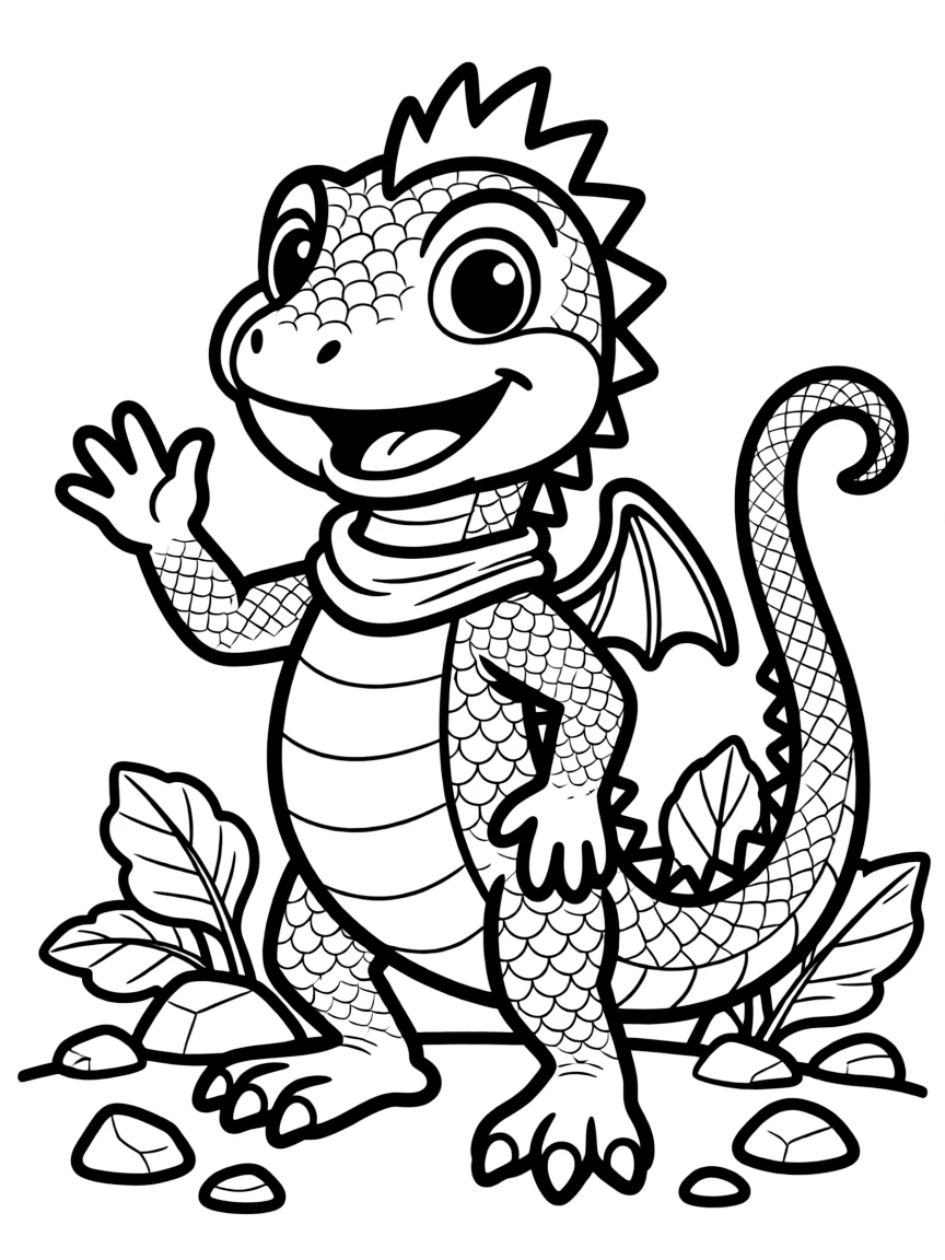 Cheerful cartoon basilisk coloring page