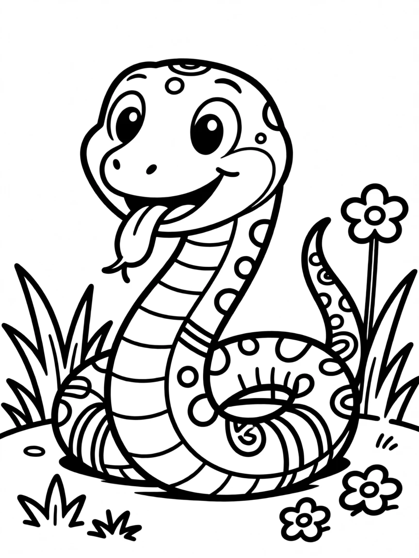Cheerful cartoon snake coloring page