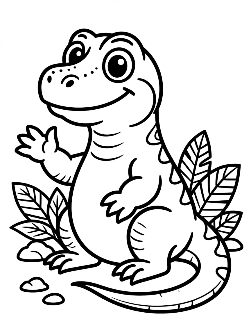 Cheerful cartoon komodo dragon coloring page