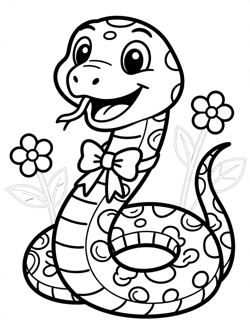Cheerful cartoon python coloring page