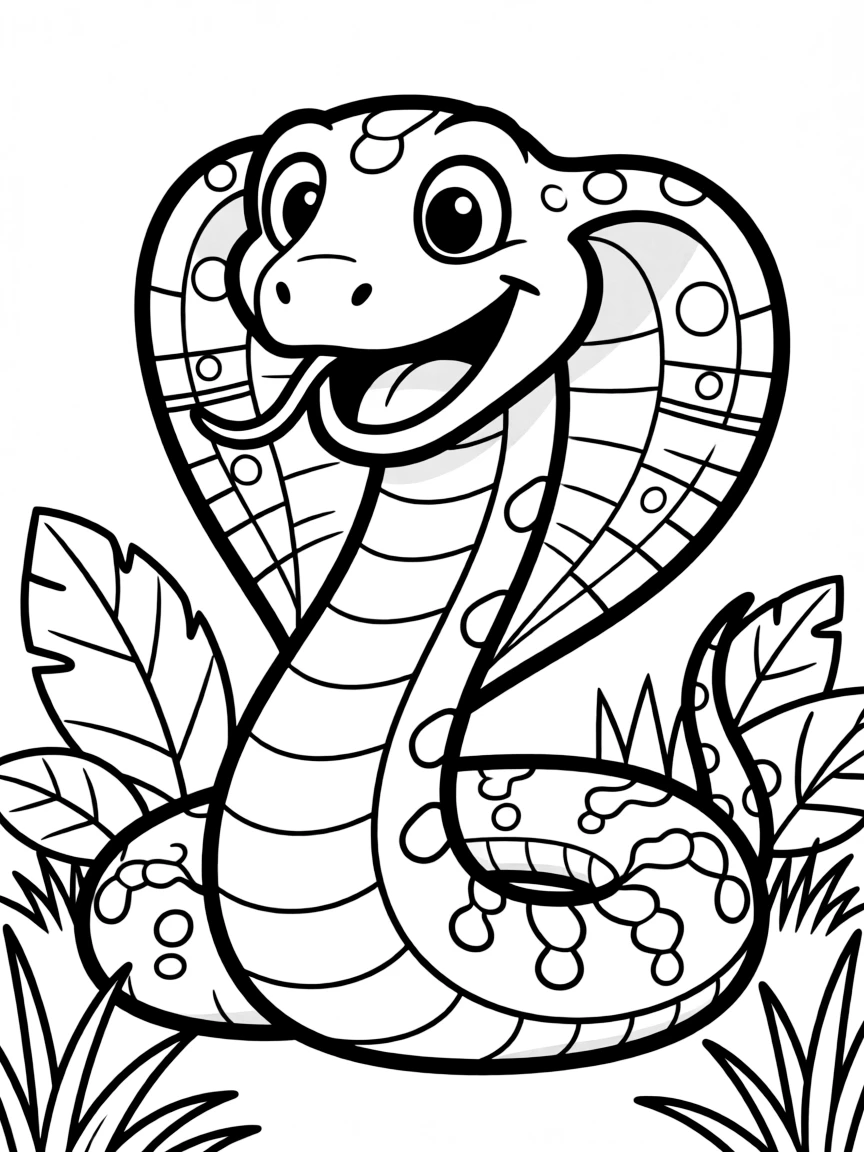 Cheerful cartoon cobra coloring page