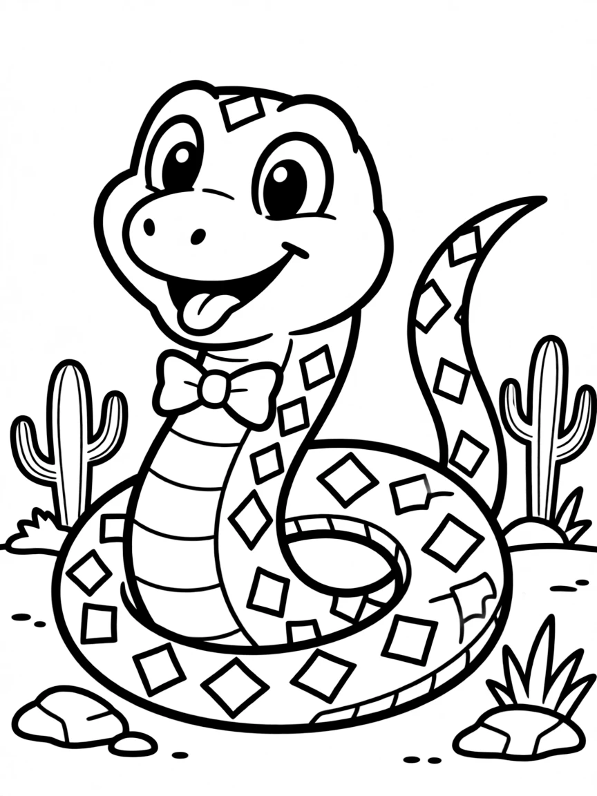 Cheerful cartoon rattlesnake coloring page