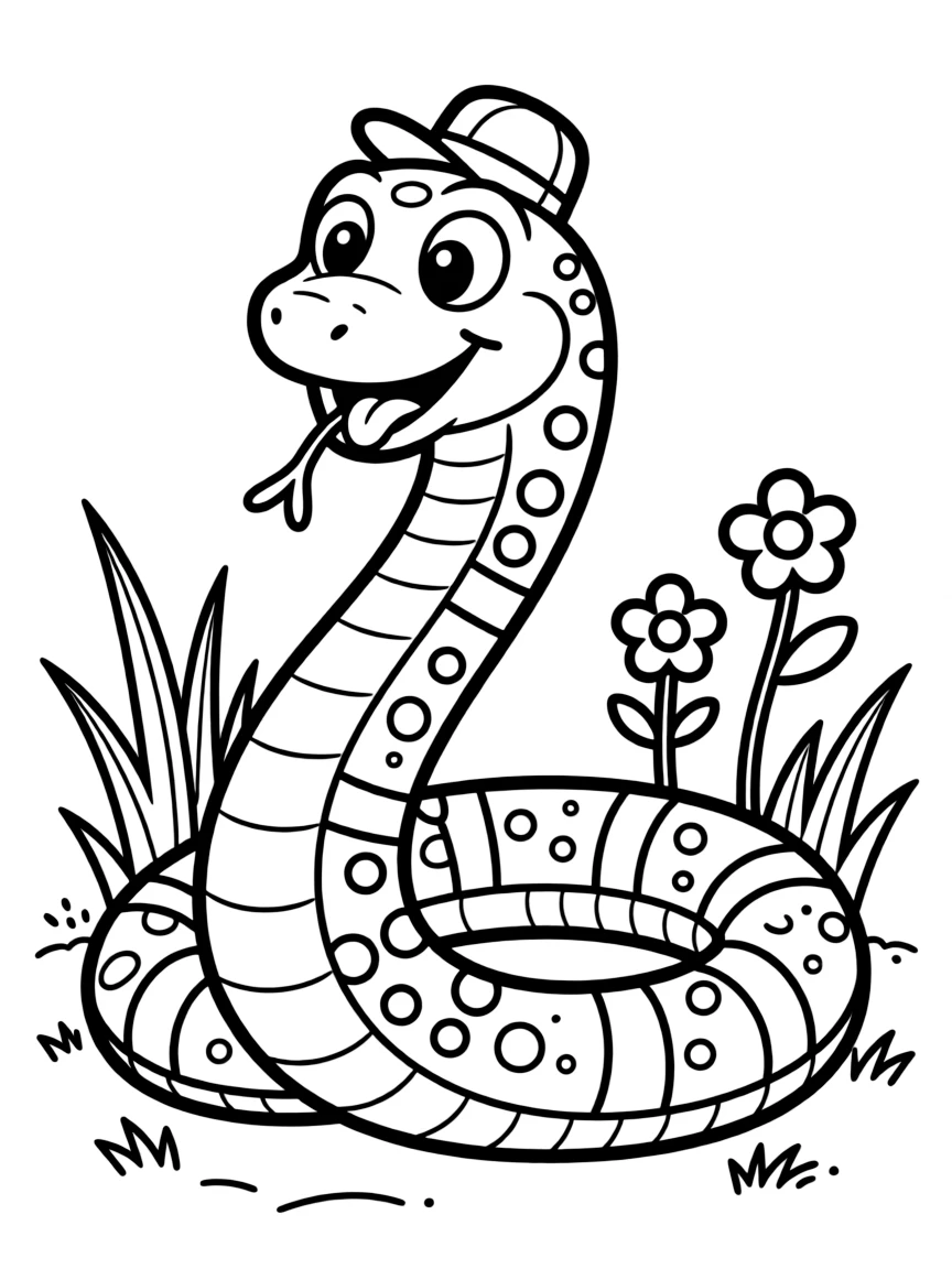Cheerful cartoon garter snake coloring page