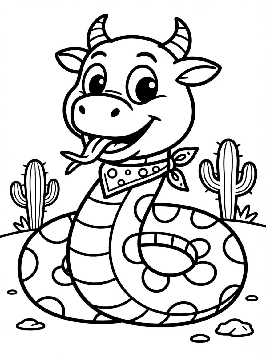 Cheerful cartoon bull snake coloring page