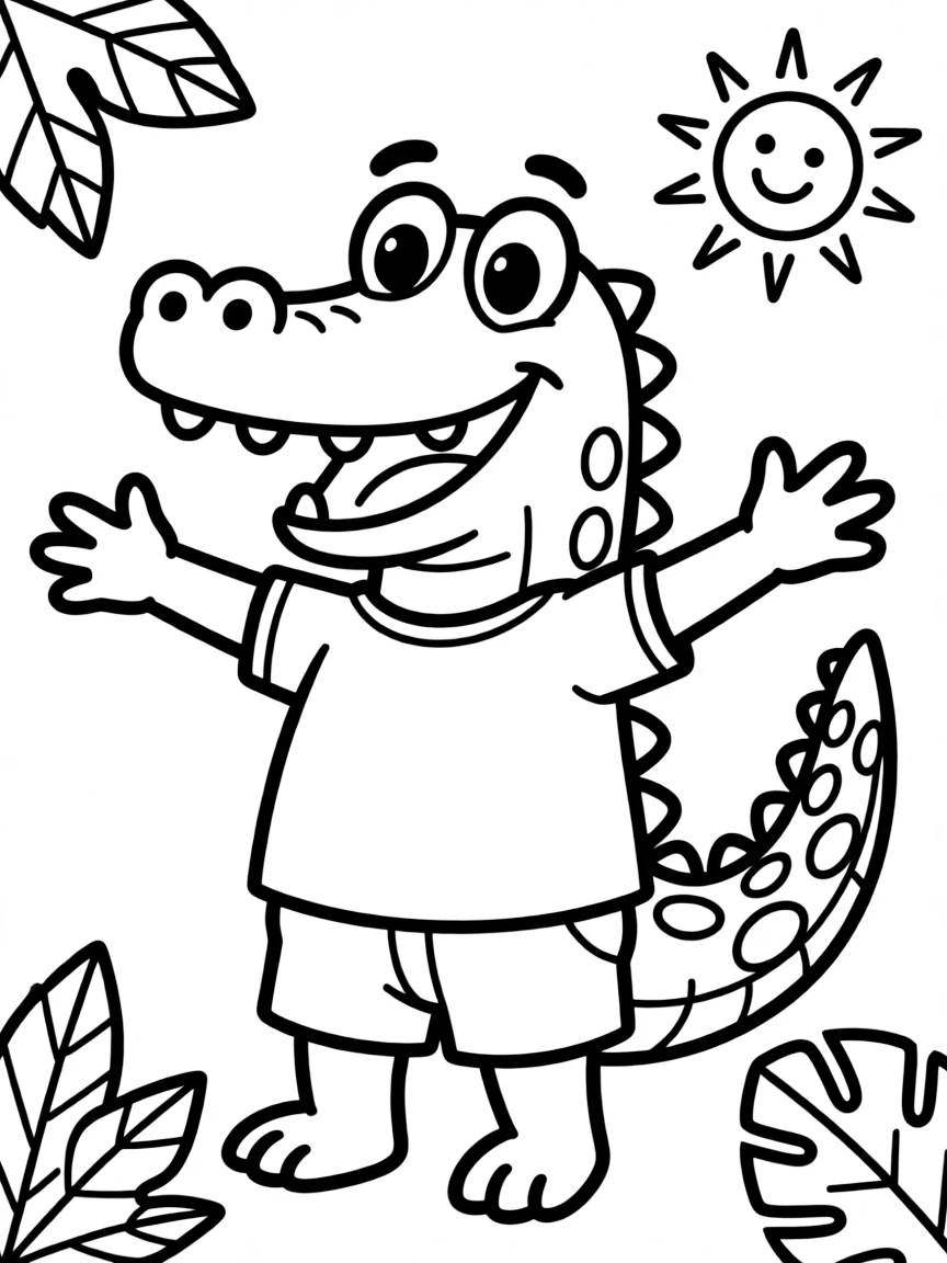 Cheerful cartoon crocodile coloring page