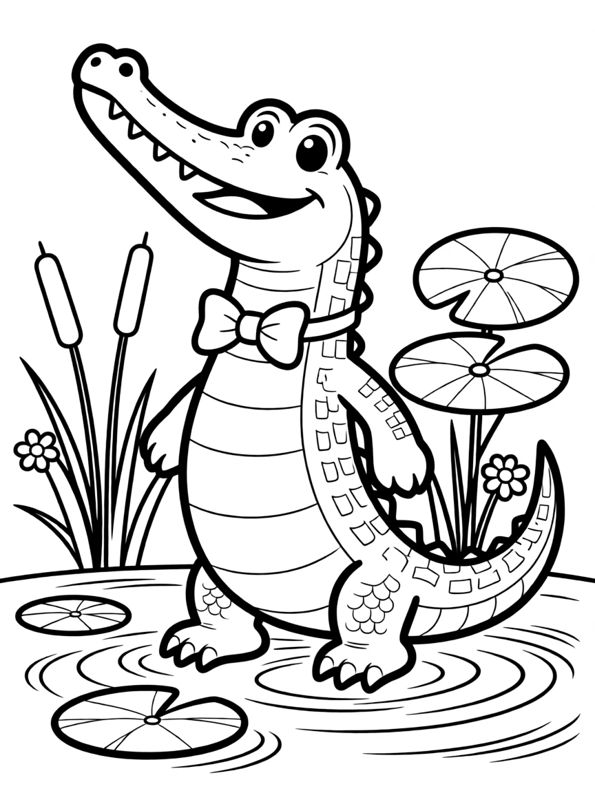 Cheerful cartoon gharial coloring page