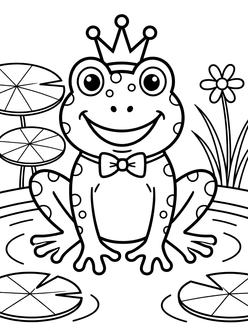 Cheerful cartoon frog coloring page
