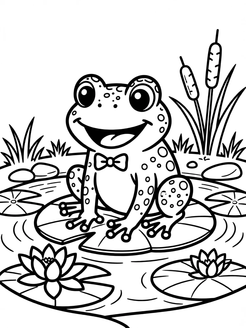 Cheerful cartoon toad coloring page