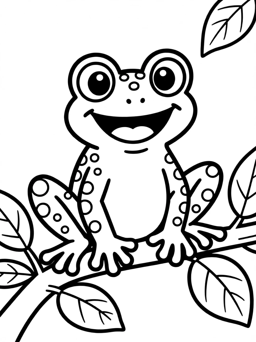 Cheerful cartoon tree frog coloring page