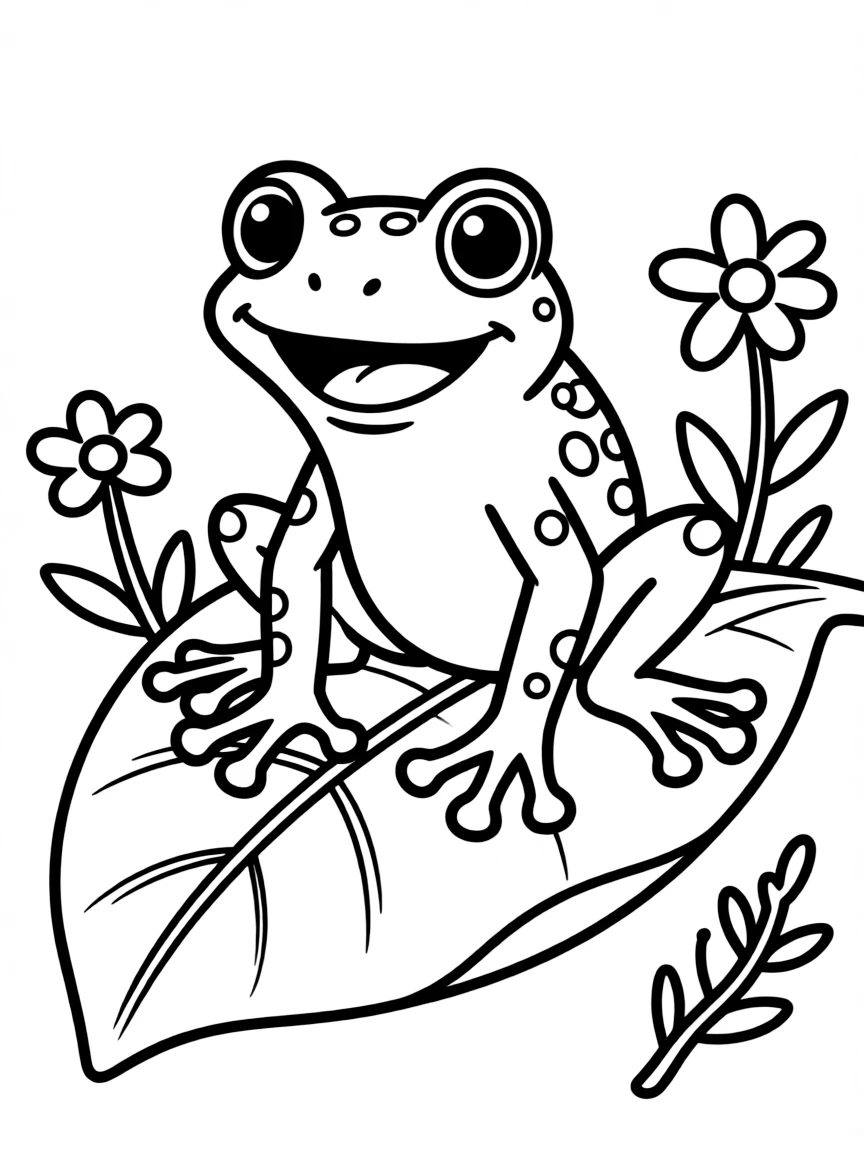 Cheerful cartoon poison dart frog coloring page