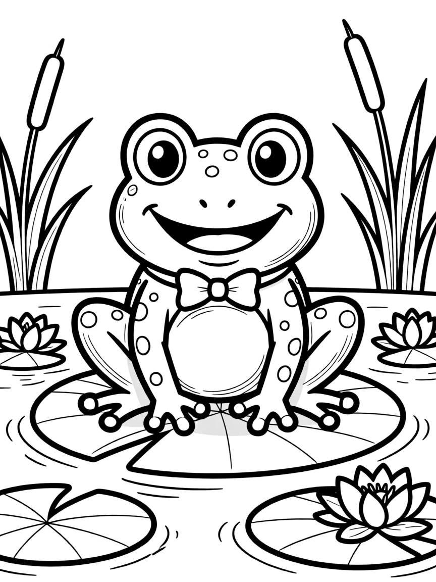 Cheerful cartoon bullfrog coloring page