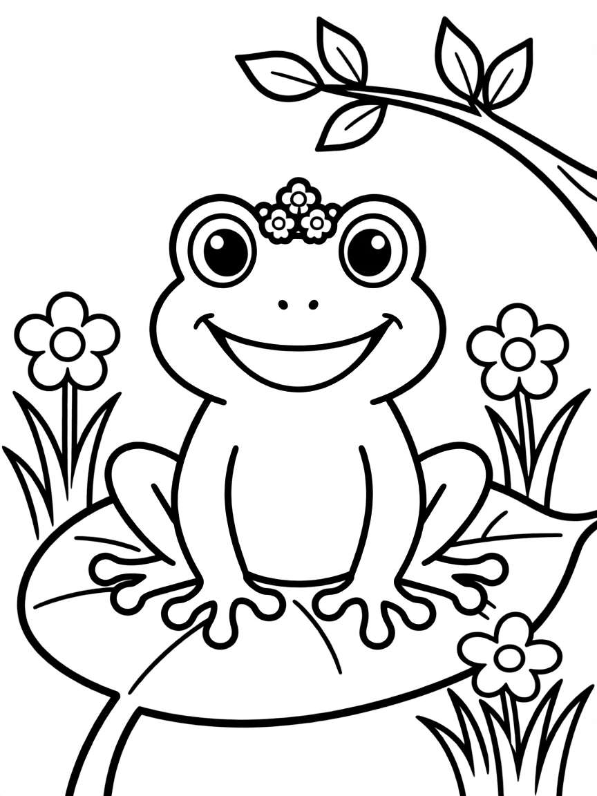 Cheerful cartoon spring peeper coloring page