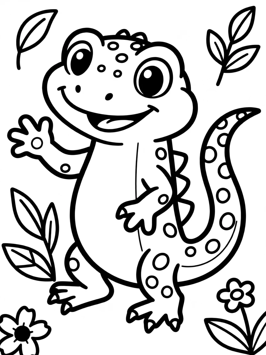 Cheerful cartoon salamander coloring page