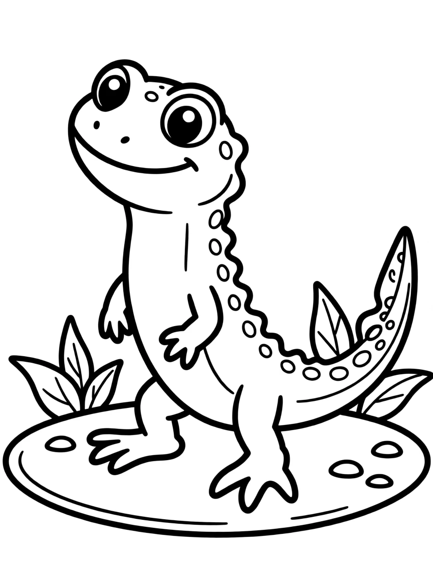 Cheerful cartoon newt coloring page