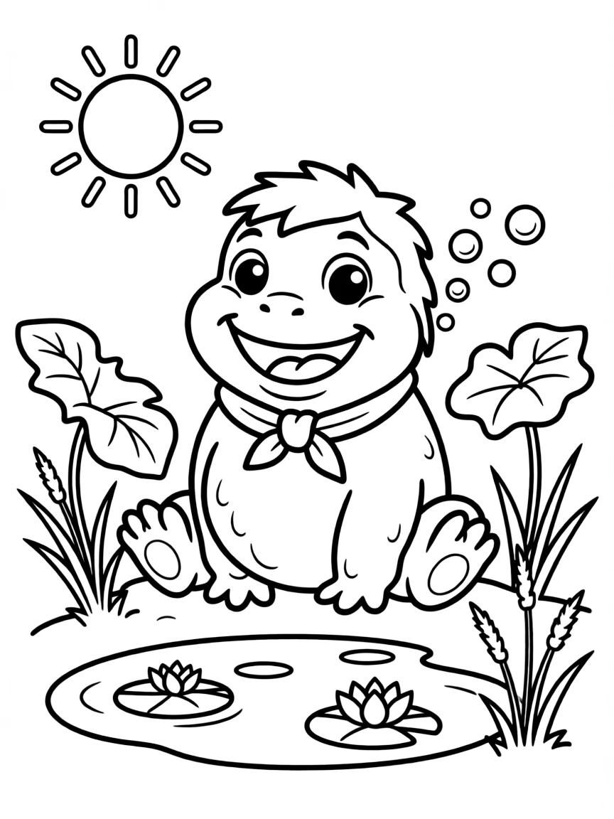 Cheerful cartoon mudpuppy coloring page