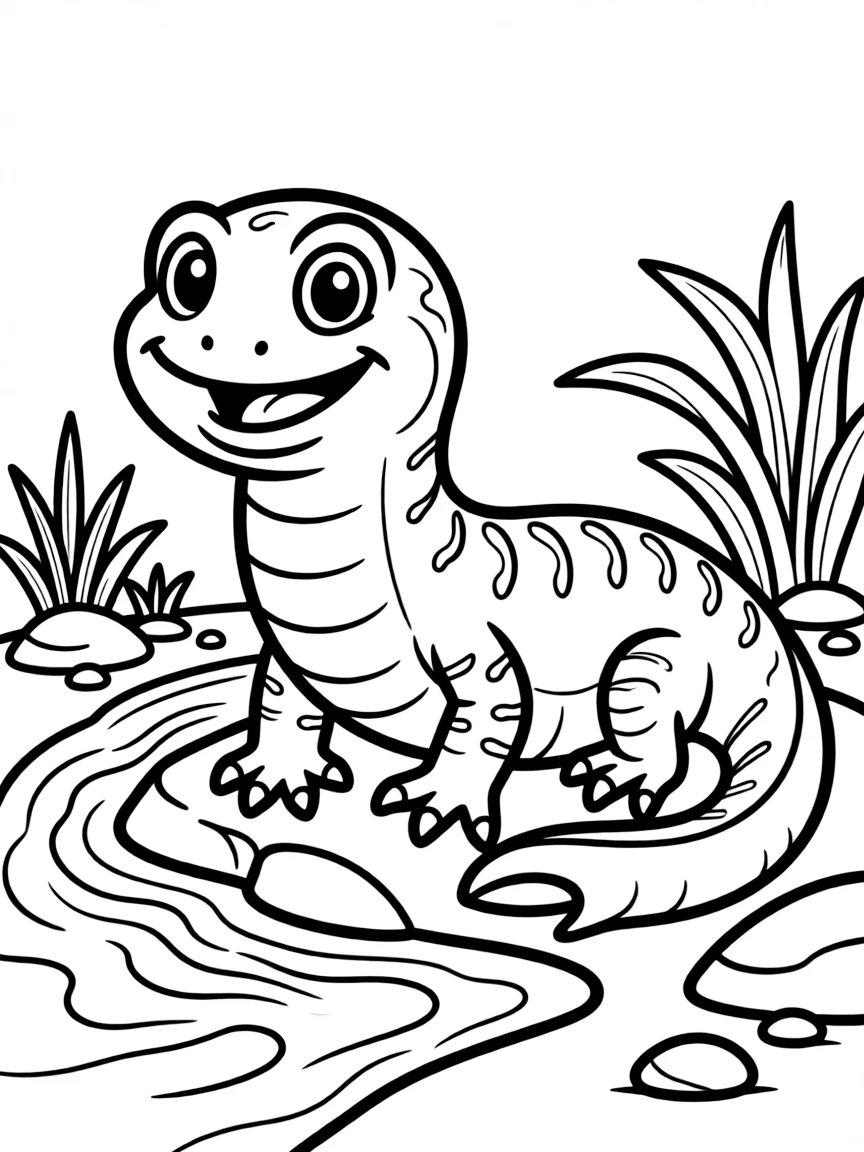 Cheerful cartoon hellbender coloring page