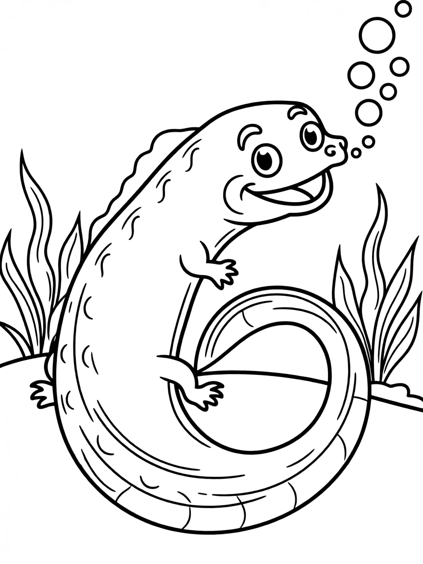 Cheerful cartoon caecilian coloring page