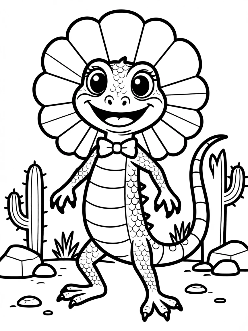 Cheerful cartoon frilled lizard coloring page