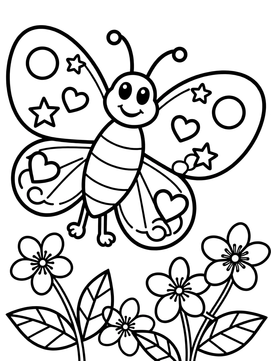 Cheerful cartoon butterfly coloring page