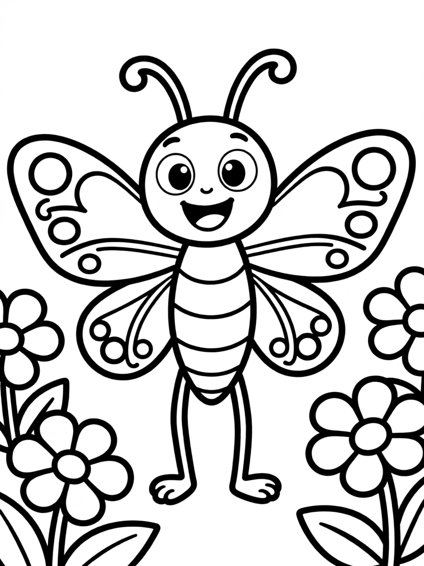 Cheerful cartoon moth coloring page