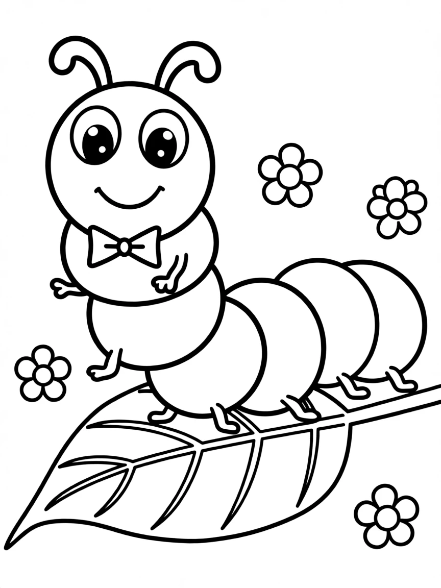 Cheerful cartoon caterpillar coloring page