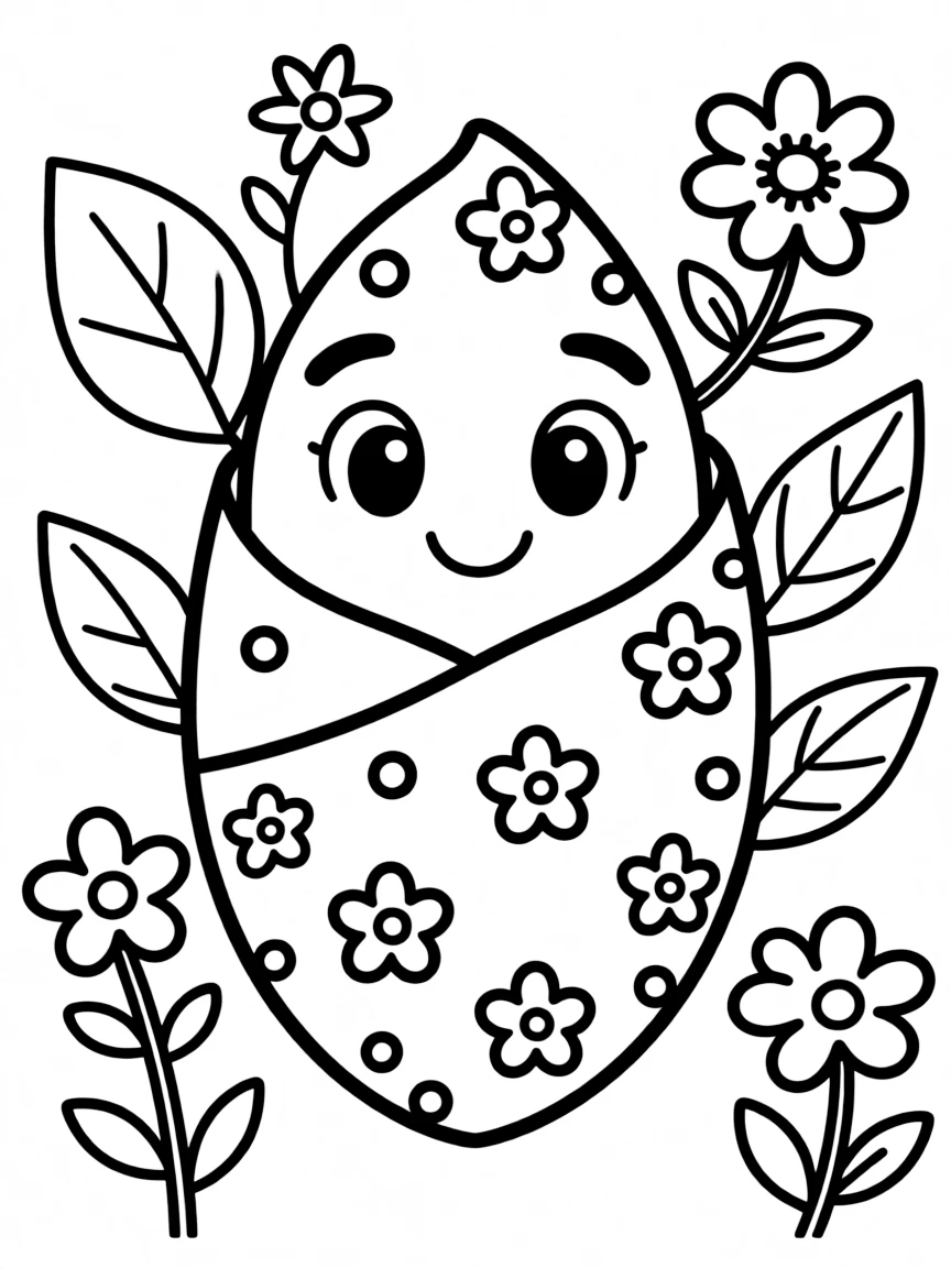 Cheerful cartoon cocoon coloring page