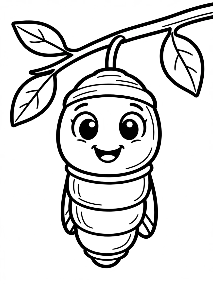 Cheerful cartoon chrysalis coloring page