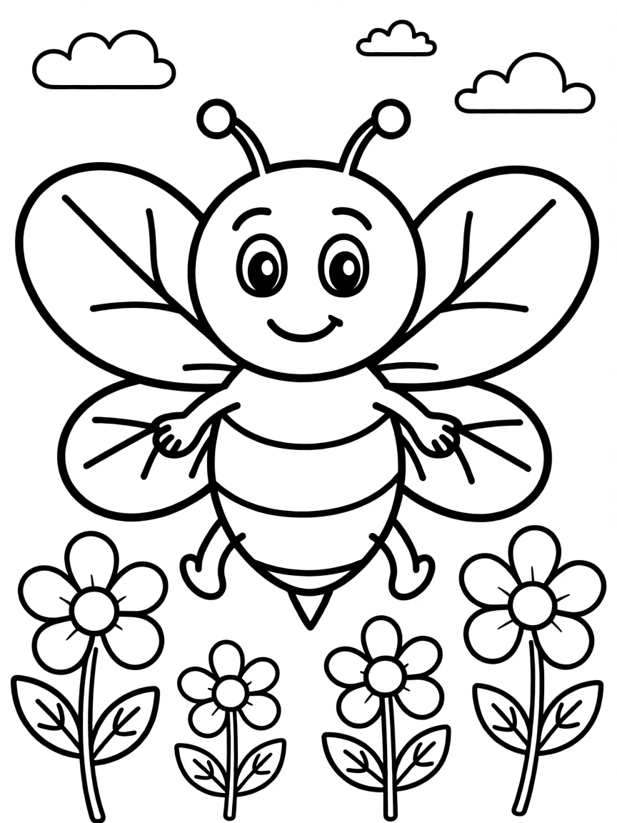 Cheerful cartoon bumblebee coloring page