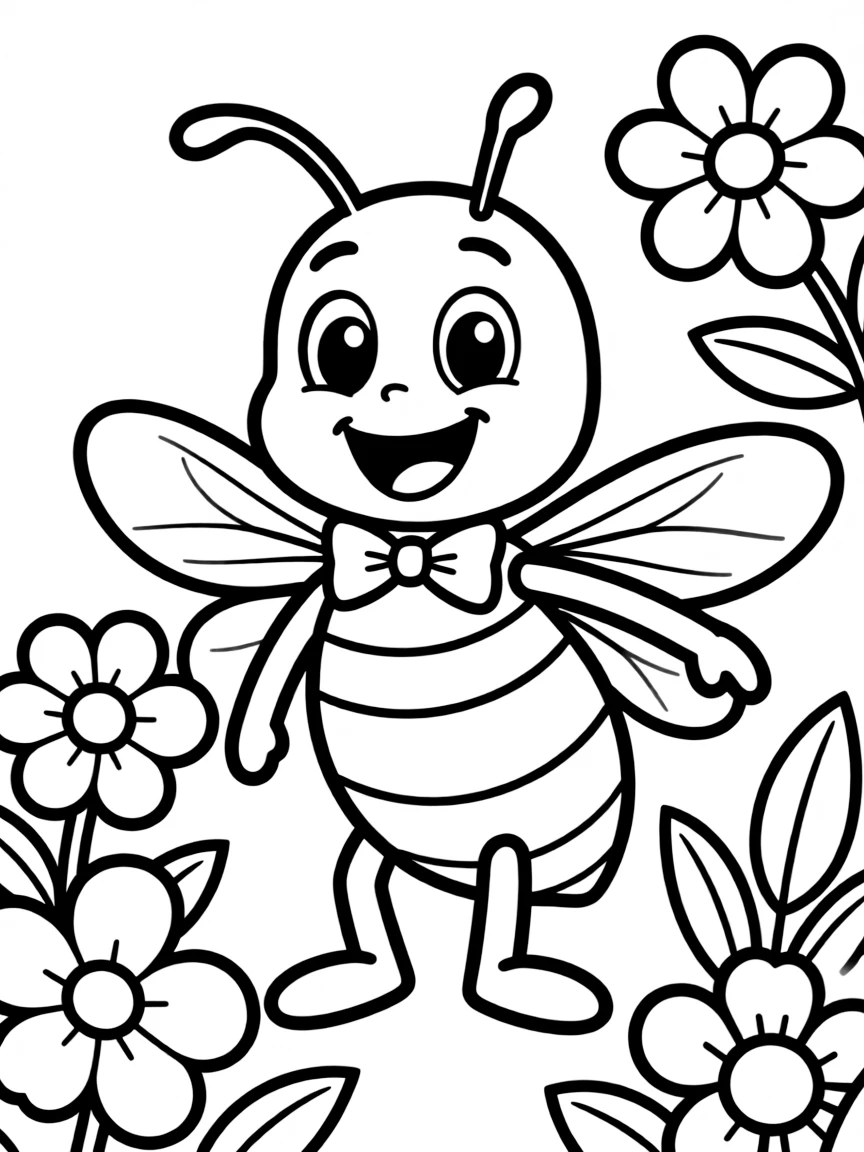 Cheerful cartoon hornet coloring page