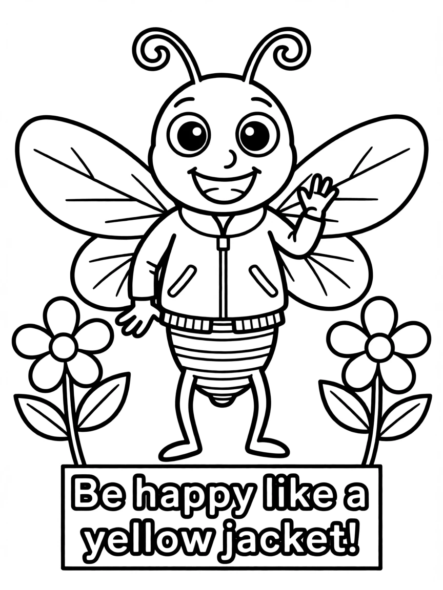 Cheerful cartoon yellow jacket coloring page